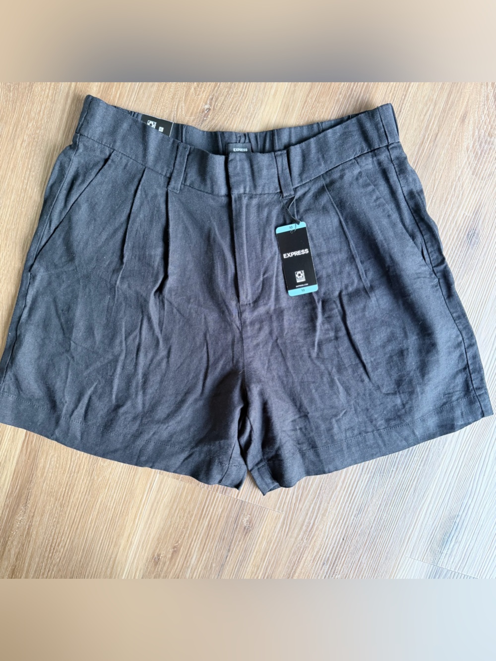 Express Womens Linen Blend Pleated Shorts Black Casual Size 10 B0002